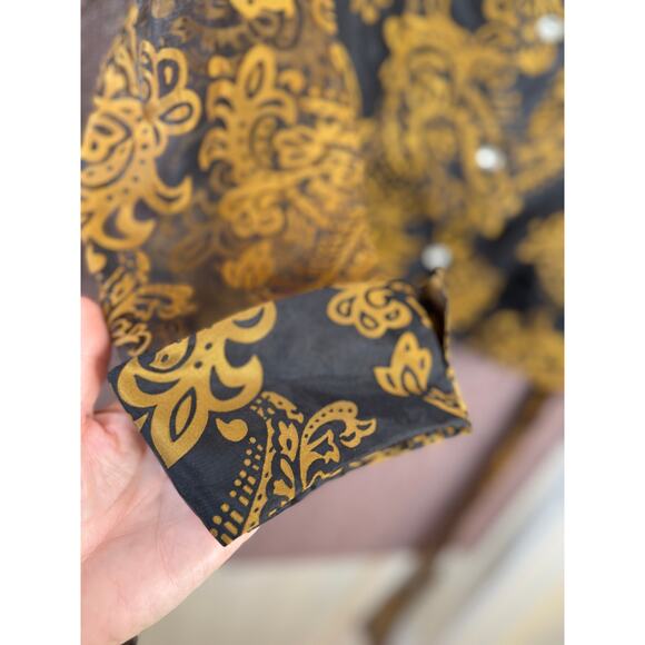 MKC Long Sheer Sleeve Button Up Belted Formal Semi Formal Blouse Medium - Picture 5 of 9